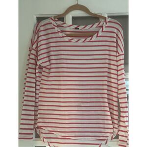 POOF! Women’s (L) red white striped Top ￼3/4 SL Cotton Blend Pullover